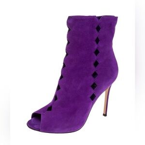 Gianvito Rossi Purple Suede Diamond Cut-Out Peep-Toe Ankle Booties Size 39.5